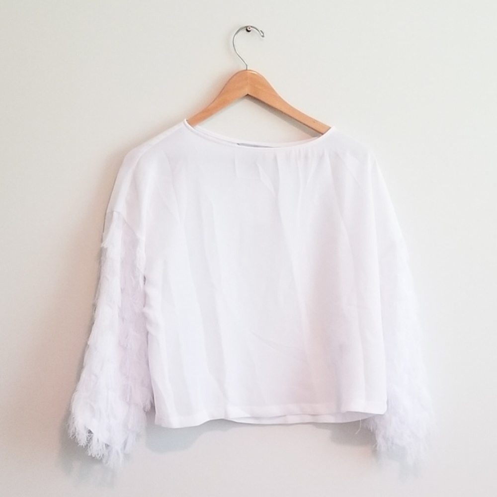 H&M White Longsleeve Top w/ Fluffy Sleeves